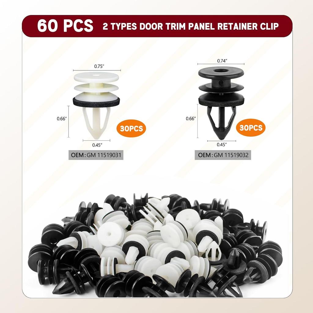 Xislet 60Pcs Door Trim Panel Retainer Clip With Sealer And Tools Compatible With GM Buick Chevrolet Cadillac GMC Hummer H2 Oldsmobile Pontiac Replace