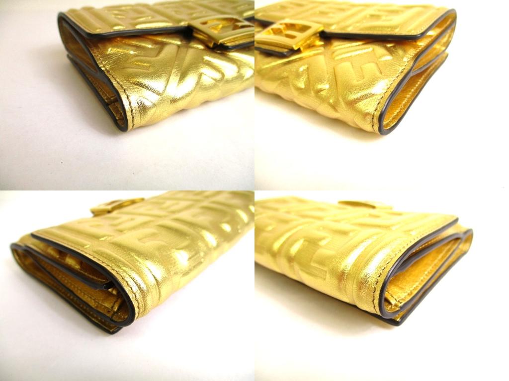 Authentic FENDI Zucca Gold Leather Bifold Wallet Conpact Wallet #9708  Refurbished
