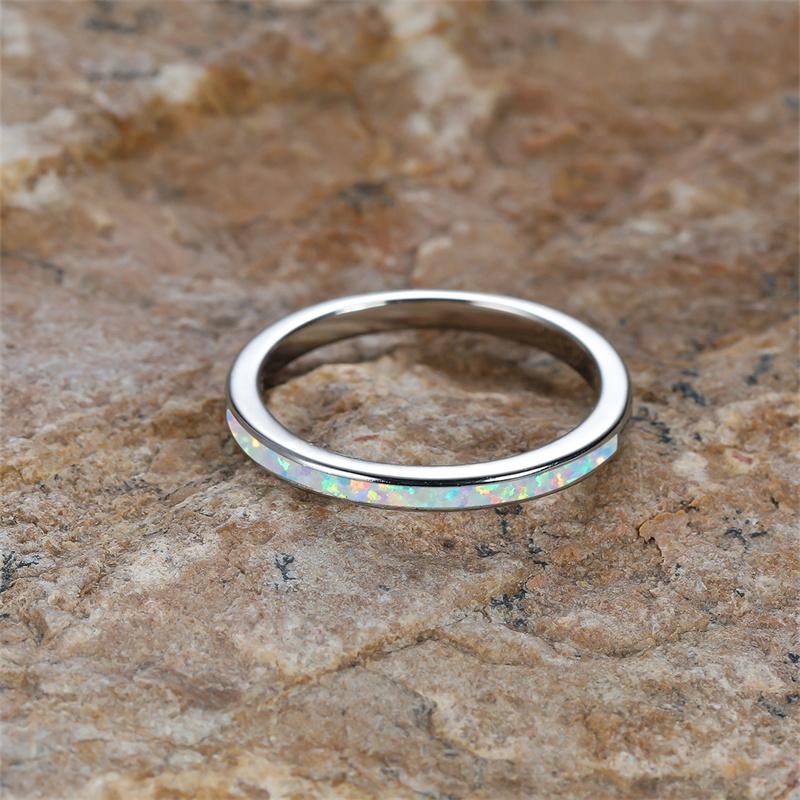 Anillos con Piedra de Ópalo Blanco Fuego para Mujer Color Cobre Joyería de Boda Para Mujeres Pequeño Delgado Redondo Anillo de Compromiso