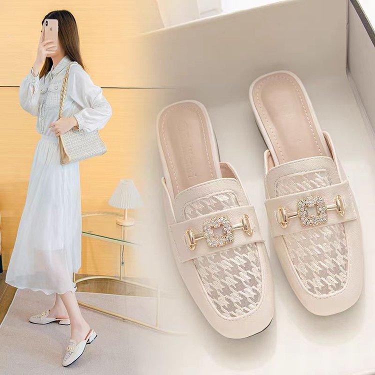 

Баотоу полутапочки женские носят новые летние дышащие сетчатые туфельки феи сандалии на толстом каблуке 40