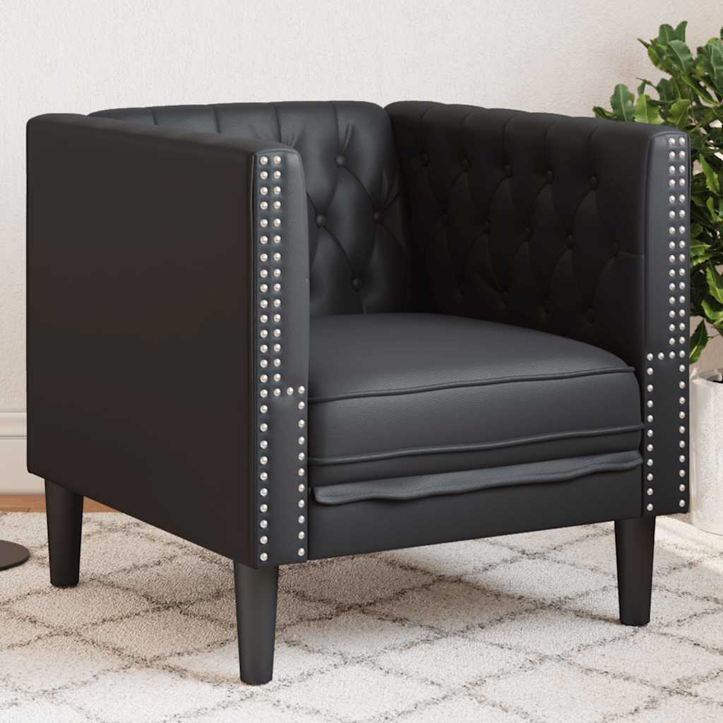 Vidaxl Chesterfield Armchair, Black, Upholstered In Faux Leather