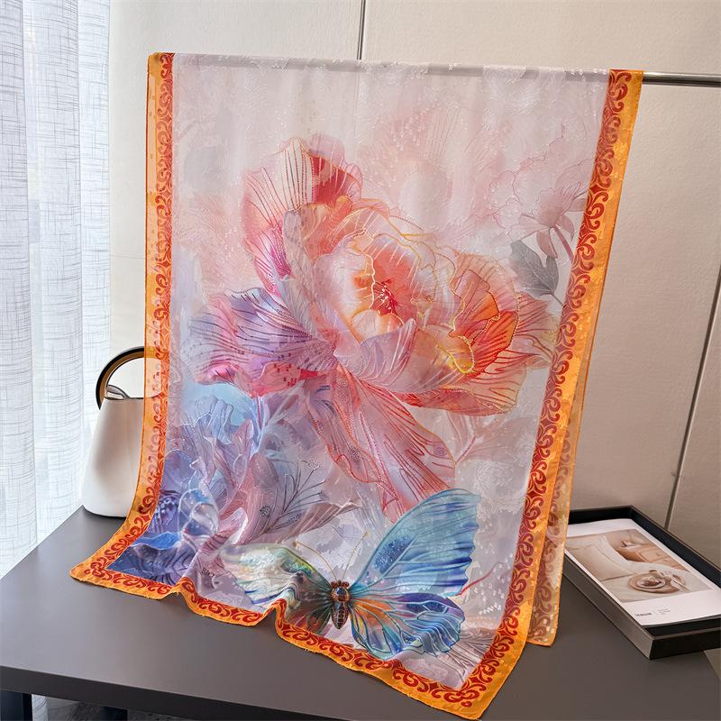 Feihuayun Printing Flower Cutting Spring and Summer Silk Scarf Large Long Scarf High-end Travel Shawl Sun Protection Women's Scarf Headscarf