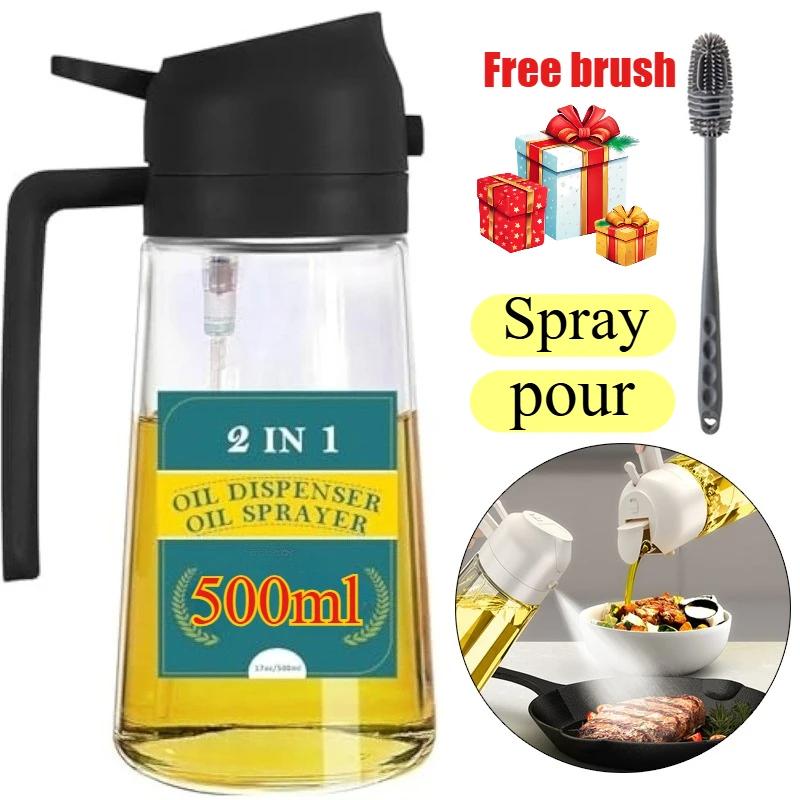 2 in1 Spray Oil Sprayer Kitchen Oil Spray Bottle Plastic 500ML Oil Dispenser Spray Container Cooking Camping Kitchen Seasoning