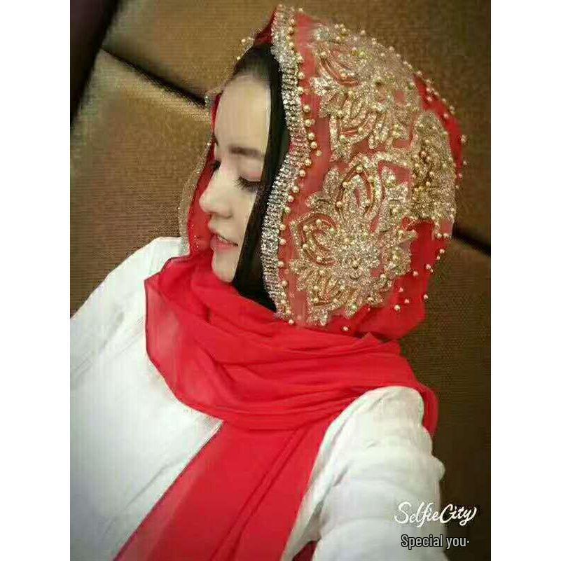 Rhinestone Chiffon Hijab: Sun Protection Travel Head Wrap with Plum Blossom Design