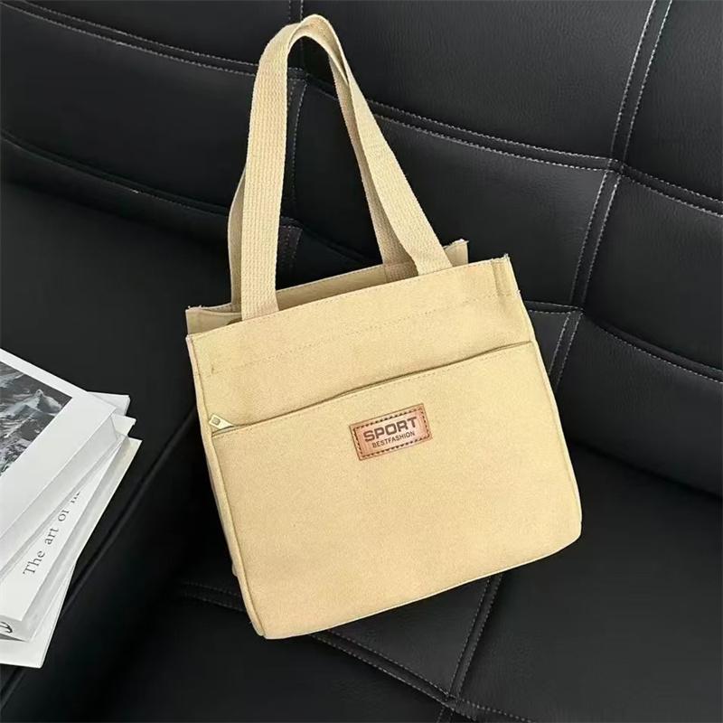 Simple Commuting Canvas Large Capacity Bento Tote Bag Office Worker Lunch Handbag