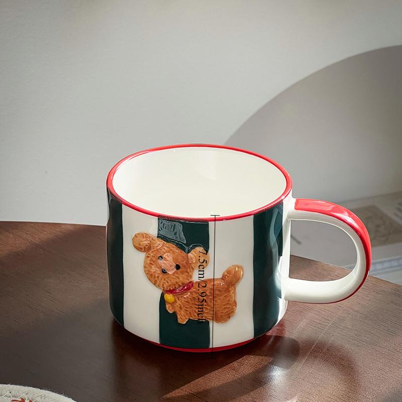 

Керамическая кружка «Маленькая собачка» Рождественский подарок Детская чашка для молока и воды Супер милая ручная роспись 300ml зелёный