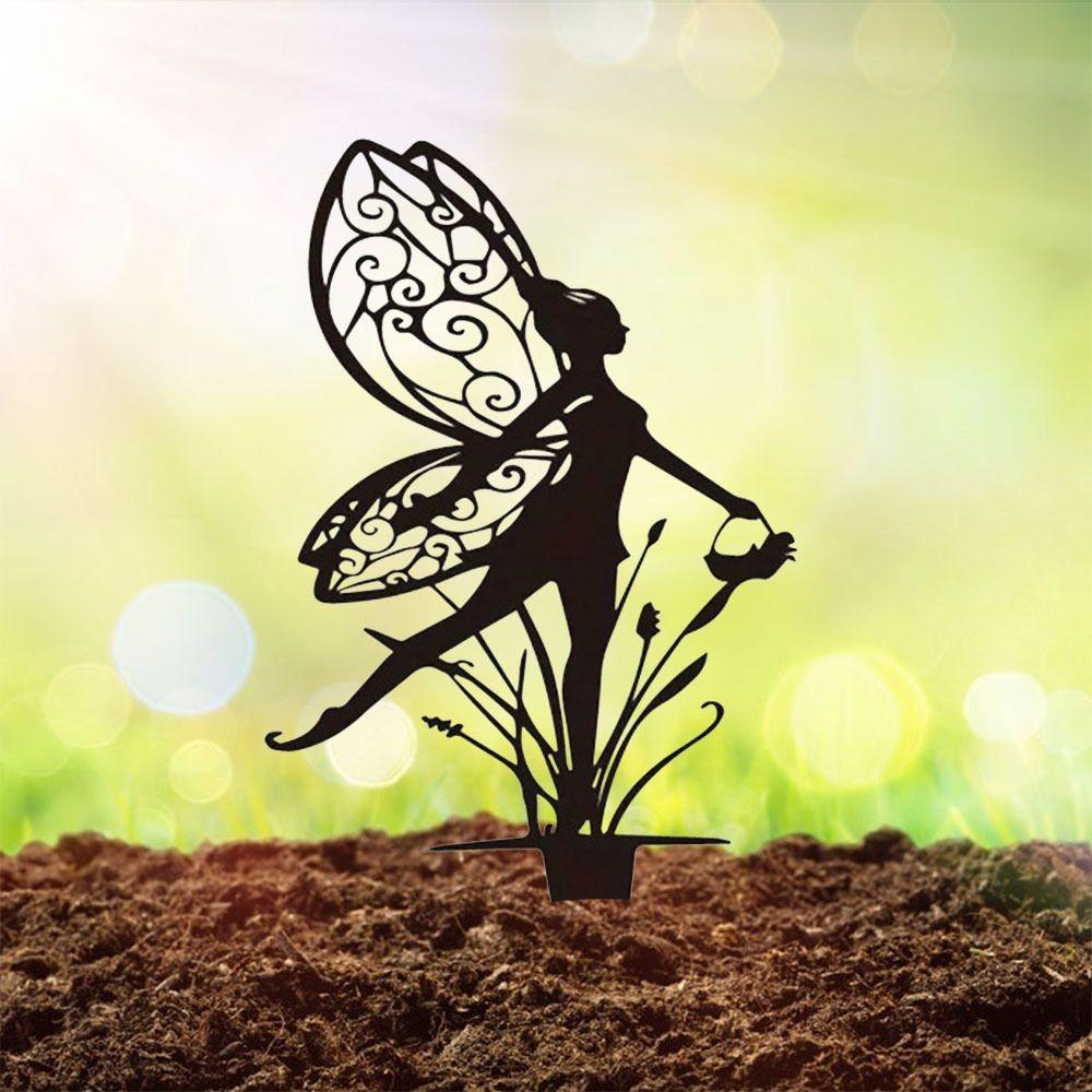 Black Fairy Metal Statue for Garden Flowerbed Decoration