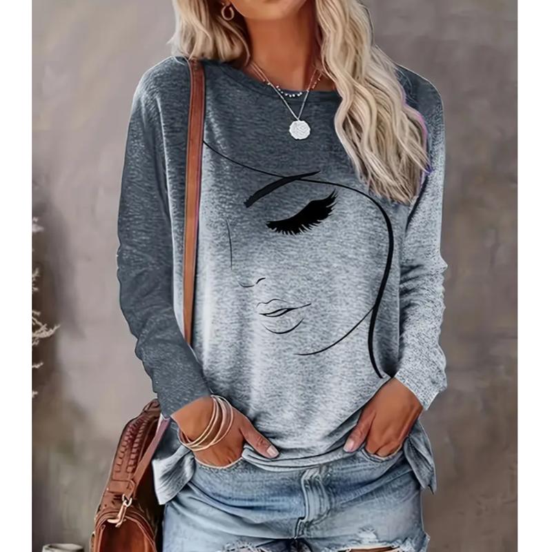 2025 Autumn & Winter Women's New Casual Crew Neck Long Sleeve Top 3D Retro Pattern