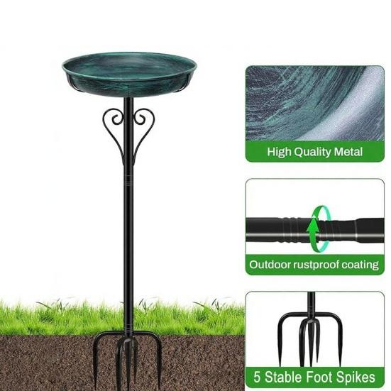 Kąpielisko dla ptaków na zewnątrz Przestronne żelazne kąpielisko dla ptaków z instalacją do wbijania w ziemię Ogród Patio Trawnik Podwórko