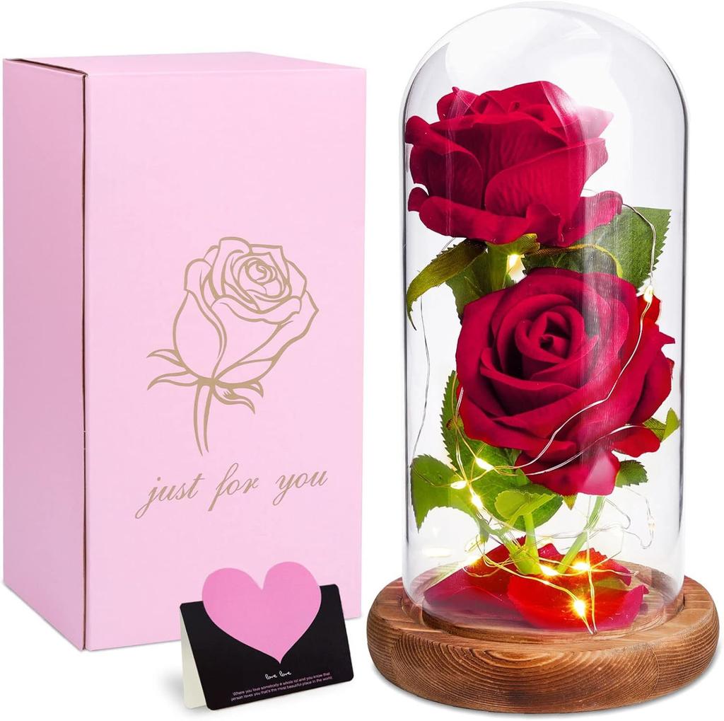 Preserved flower glass dome rose with lights, Mother's Day and Valentine's Day gift, creative decorative ornaments for girlfriends