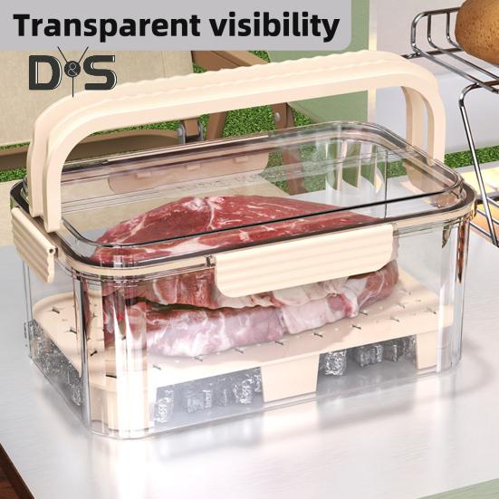 Recipient Depozitare Salată Etanș Cutie Transparentă Tip Crisper Protector Produse 2 Niveluri Coș Răcitor cu Gheață Recipient Portabil pentru Fructe cu Tăviță de Drenaj