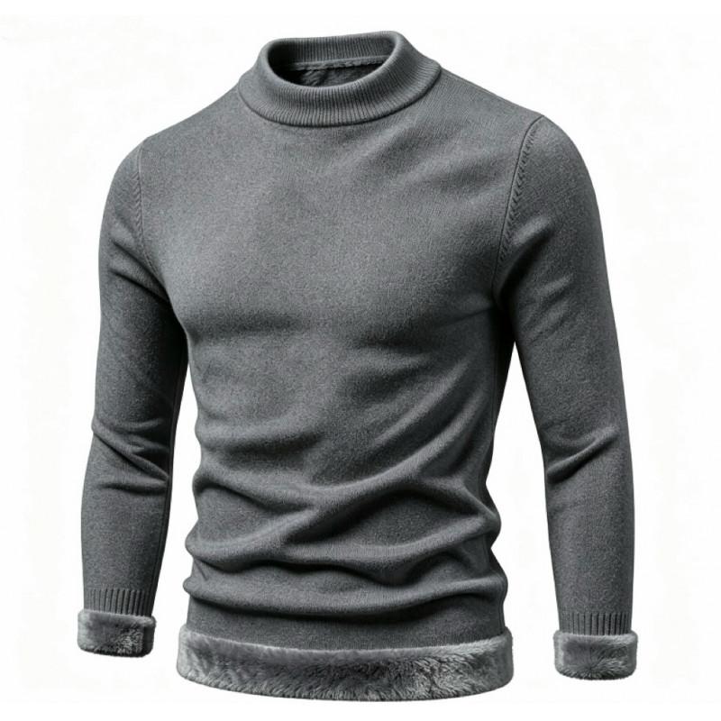 Winter Men Thick Warm Knit Sweater Fleece Lined Half High Collar Pullover Casual Solid Color Sweater Thermal Knitted Pullovers