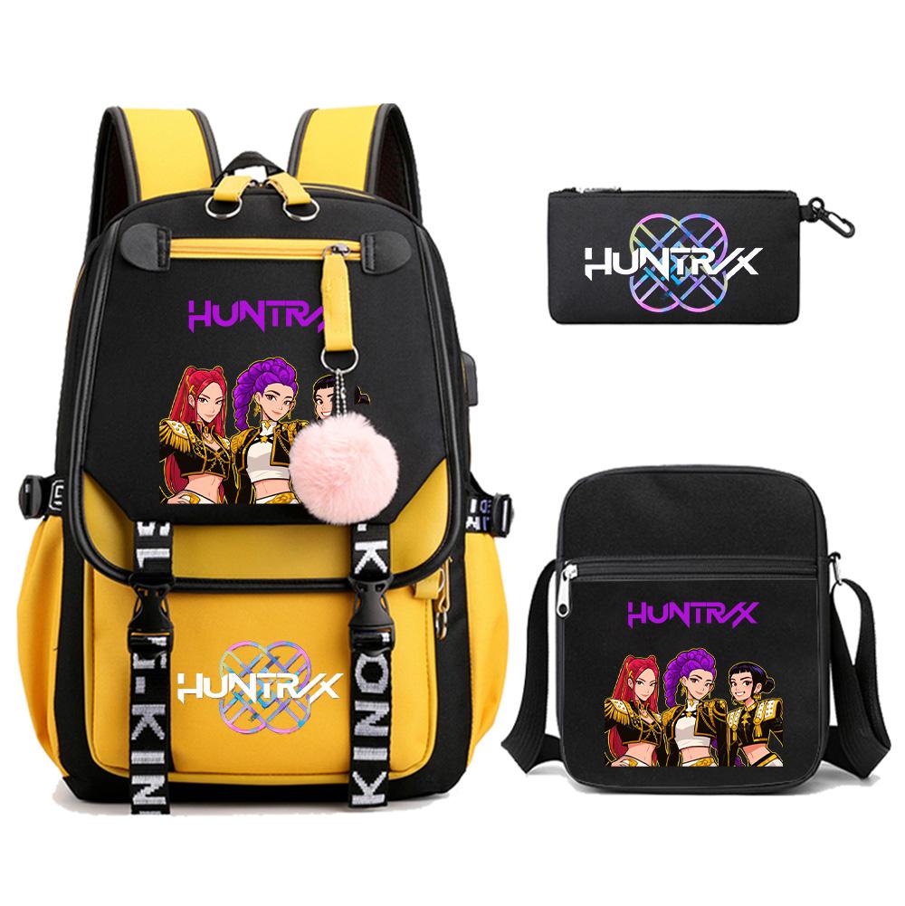 3 szt./zestaw K-pop Demon Hunters Plecak z nadrukiem z torbą na ramię piórnik dla nastolatka dziewczyny chłopca tornister dużej pojemności torba podróżna prezent dla dziecka plecak