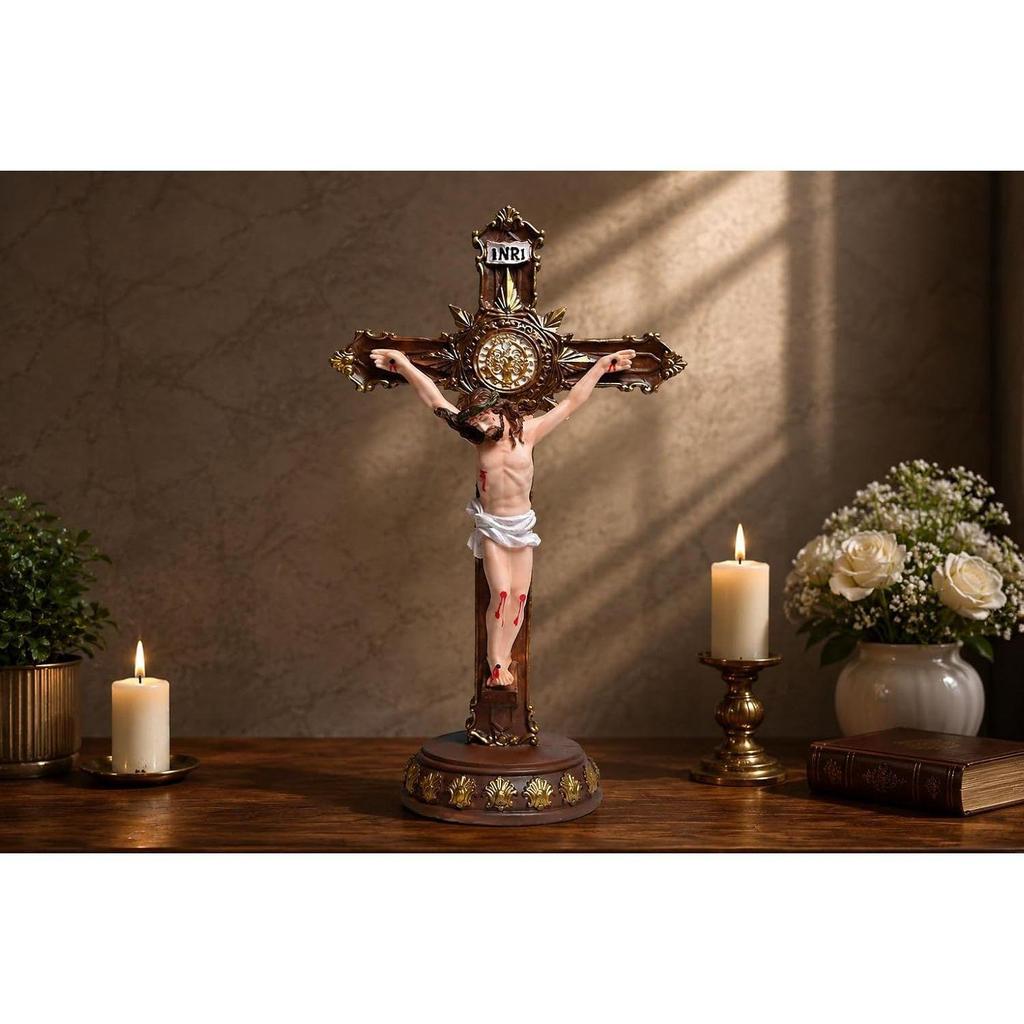 Croix de Saint-Esprit en résine avec le Seigneur Jésus-Christ pour autel, table, salle de prière, pendaison de crémaillère, cadeau et décoration