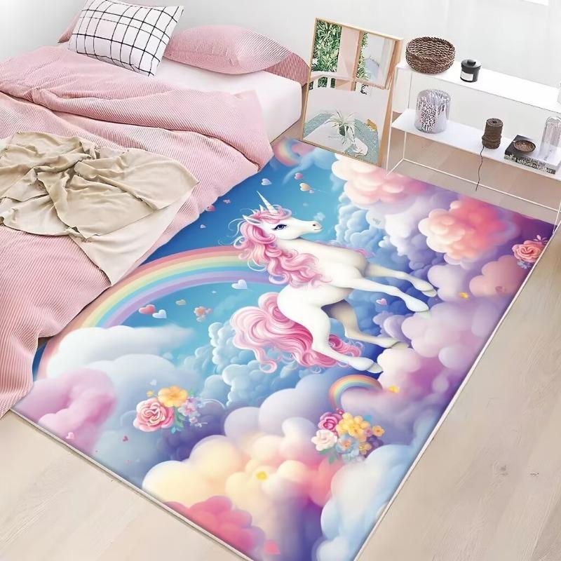 Cute Pink Fluffy Carpet Washable Non Slip Large Area Rug for Kids Bedroom Home Decor Flannel Mat