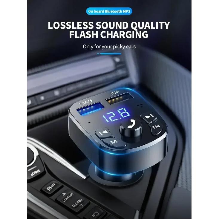 Car Bluetooth 5.0 FM Transmitter, Dual USB Fast Charger MP3 Player Wireless FM Receiver Car Kit Support USB Flash Drive
