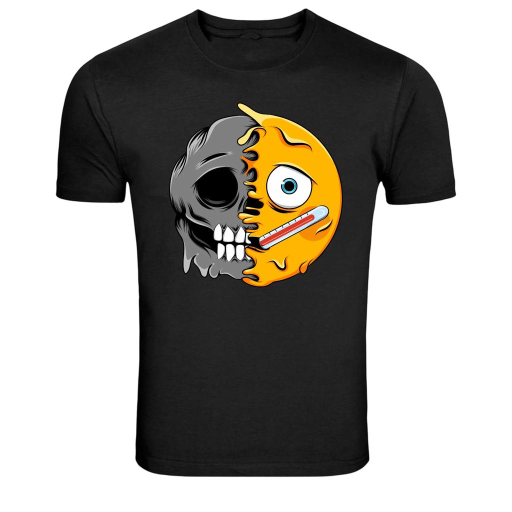 Half Skull Sick Emoji Vomit Horror Graphic T-Shirt