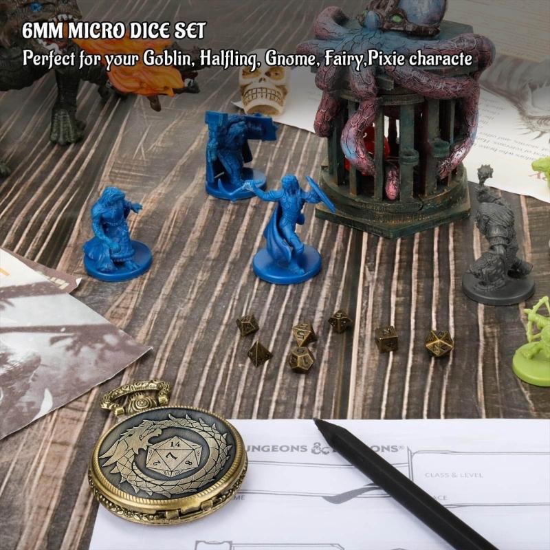 Polyhedral Micro Cubes Vintage Pocket Watch with Micro Polyhedral Set Alloy Material for Tabletop RPG and Card Games