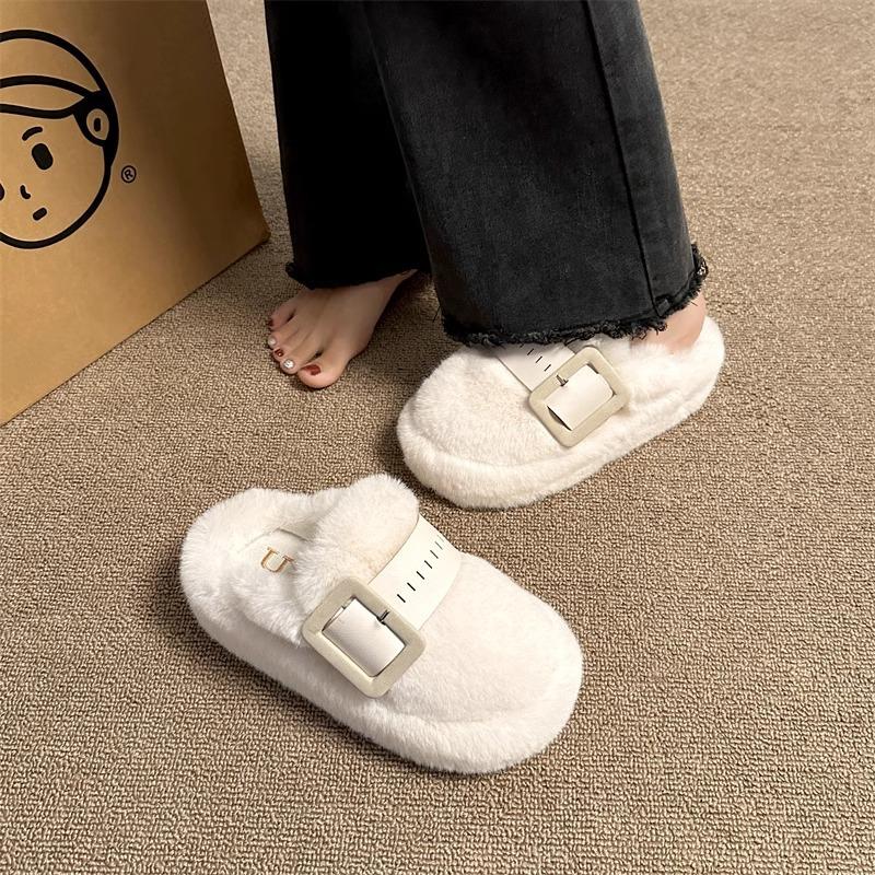 Thick-bottomed fluffy slippers women's outer wear bag head half-tow Internet celebrity warm and velvet popular office home cotton slippers