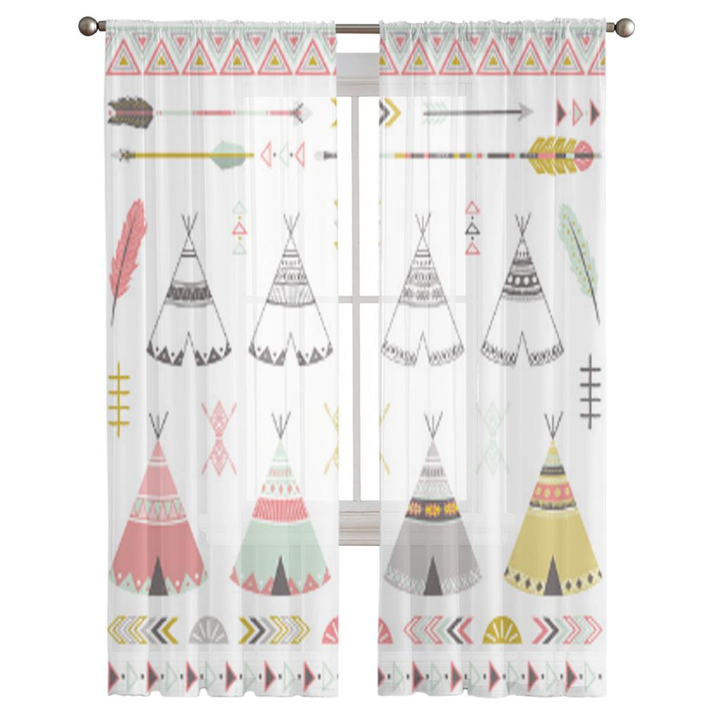 Tribal Tipitält Element Tygllgardiner För Vardagsrumsdekoration Moderna Slöjchiffonggardiner Sovrum Skira Voile