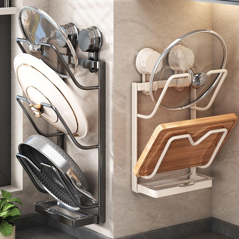 Punch Free Pot Lids Holder Carbon Steel Cookware Storage Shelf Cutting Board Storage Rack  Kitchen