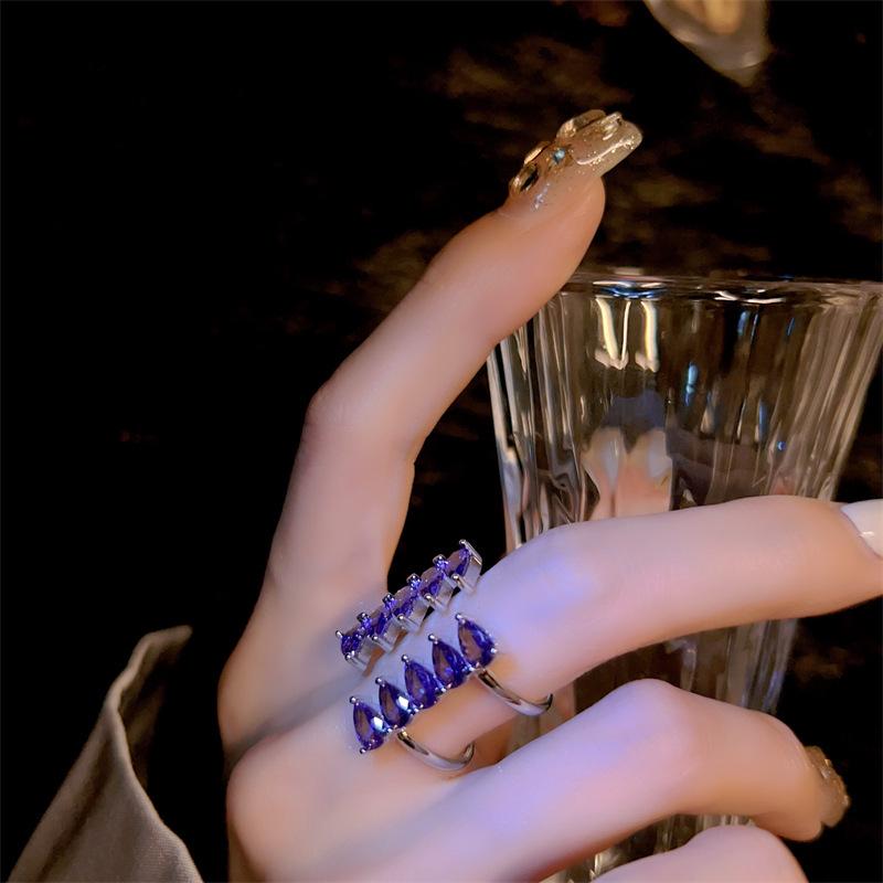 Adjustable Purple Zircon Rhinestone Ring - Versatile Japanese Korean Style for Women & Girls