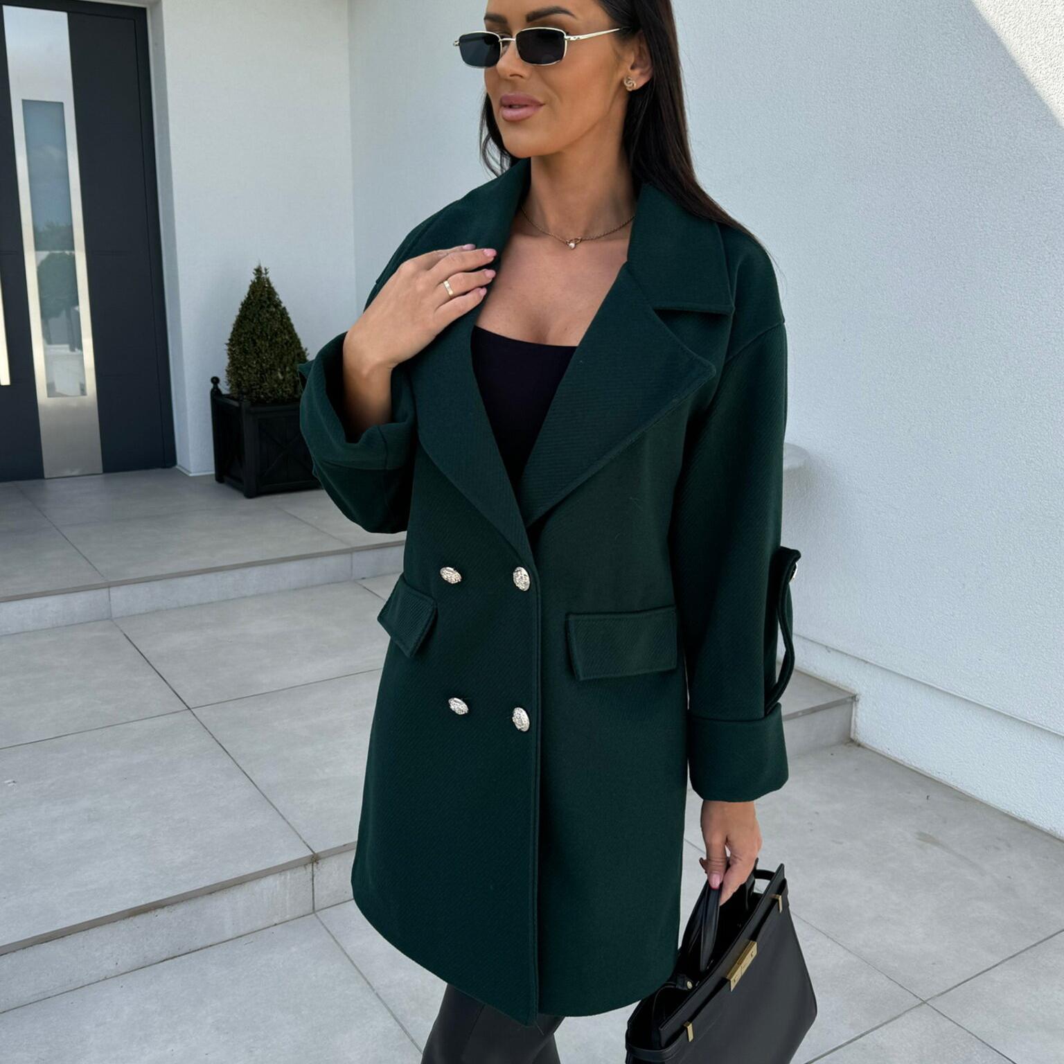 

Новое европейское и американское однотонное шерстяное пальто с воротником в форме буквы H для женщин XXL чёрный