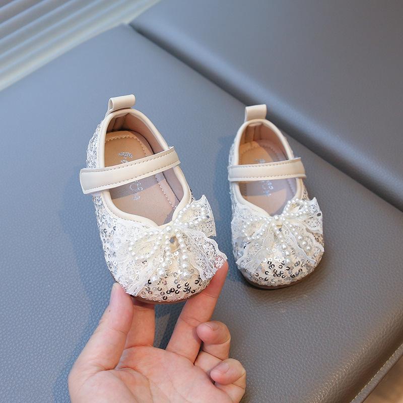 

Кожаные туфли для девочек, жемчужный бант, туфли принцессы, блестящие туфли для годовалой девочки с платьем, годовалая 3 детские туфли для малышей 16