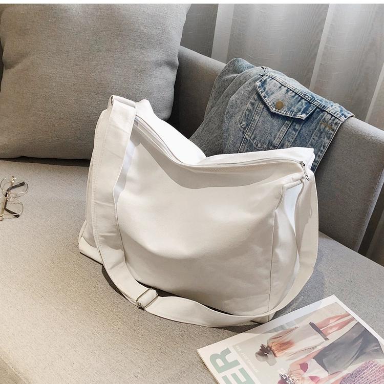 Ins Lazy Solid Color Canvas Shoulder Messenger Bag Large Capacity Student Bag 40*18*28cm