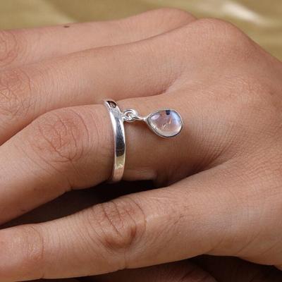 Mondsteinring, 925er Silberring, handgefertigter Ring, schönes Geschenk, Versprechensring, stapelbarer Ring, einzigartiges Geschenk