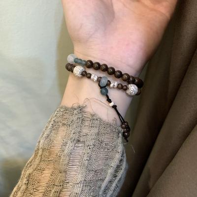 Blue Water Heavy Light Wood Glass Bead Bracelet Zen Design Blue Moonlight Gold Silk Sandalwood Antique Finished Unpopular Bracelet