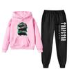 Womens Winter Casual Hooded Sweatshirt Pants Set With Print Loose Fit Streetwear