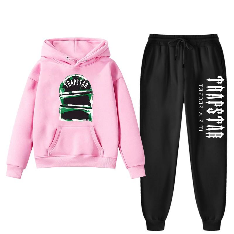 Womens Winter Casual Hooded Sweatshirt Pants Set With Print Loose Fit Streetwear
