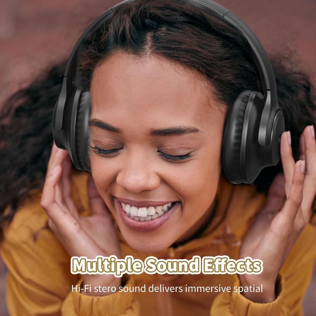 KVIDIO Wireless Over-Ear Headphones Bluetooth 5.4 65H Playback 40mm HD Driver Built-in Microphone Wired and Wireless Sound-Isolating Closed-Back Black