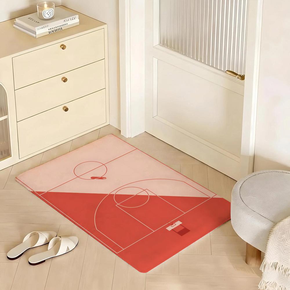 Basketball Court Pattern Floor Mat Eco Flannel Doormat Non-Slip Odorless Indoor Soft Short Plush Floor Rug