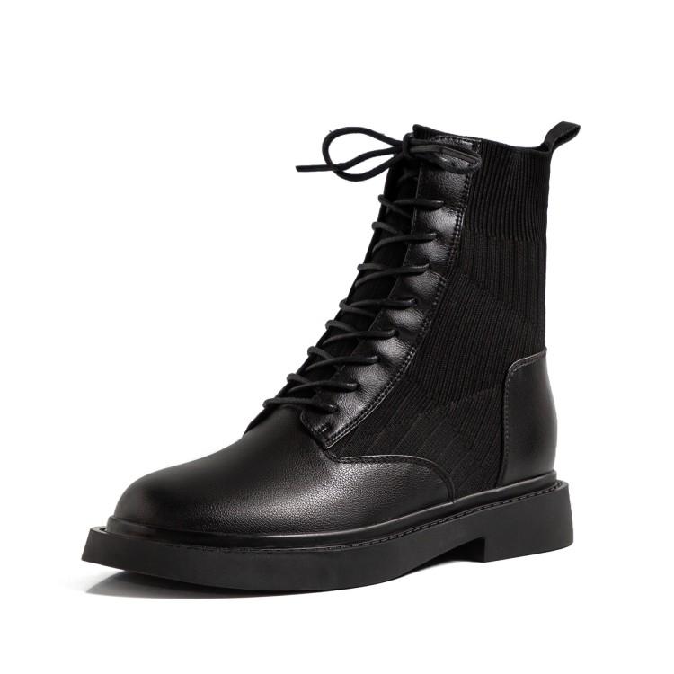 

Fashion 2025 New Autumn/Winter Women Shoes Cow Leather Round Toe Low Heel Boots Women Casual Short Boots for Women Female Modern Boots 34 чорний