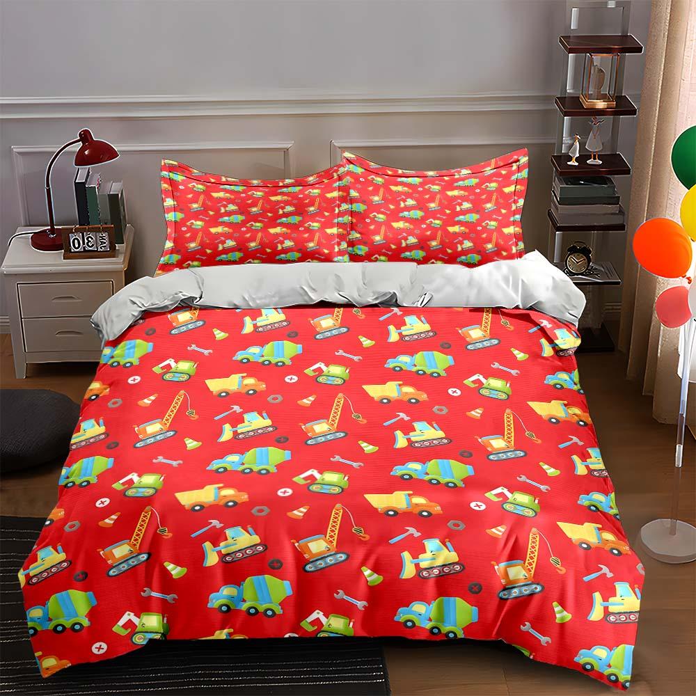 

Colorful construction vehicles. Bedding Duvet cover sets Duvet covers Pillowcases gifts (1 * Duvet Cover 2 * Pillowcases, without duvet insert) 135x200cm