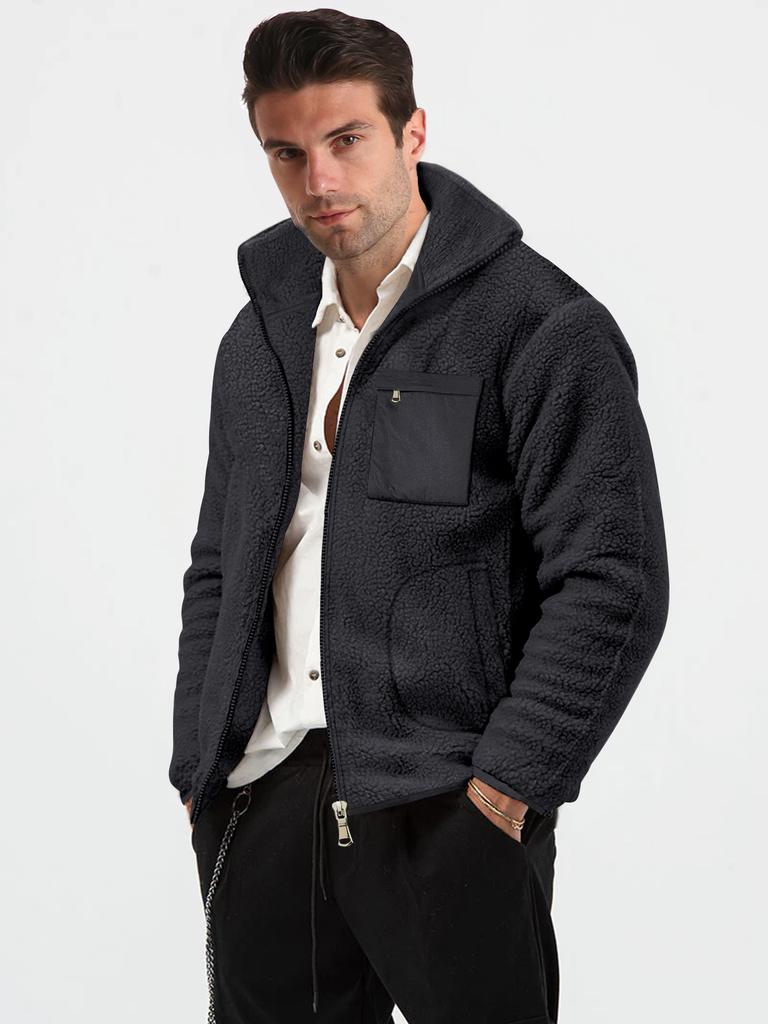 2024 Foreign Trade Autumn and Winter Grab Granular Fleece Stand-up Collar Trendy Top Jacket Men's Cardigan Thickened Men's Fleece Jacket