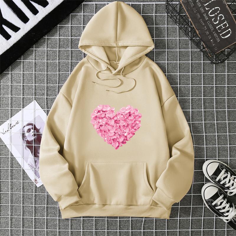 Heart Shape Print Graphic Hoodies Cute Clothing Fashion Loose Pullover Sweatshirt Casual Girl Hoody Tops