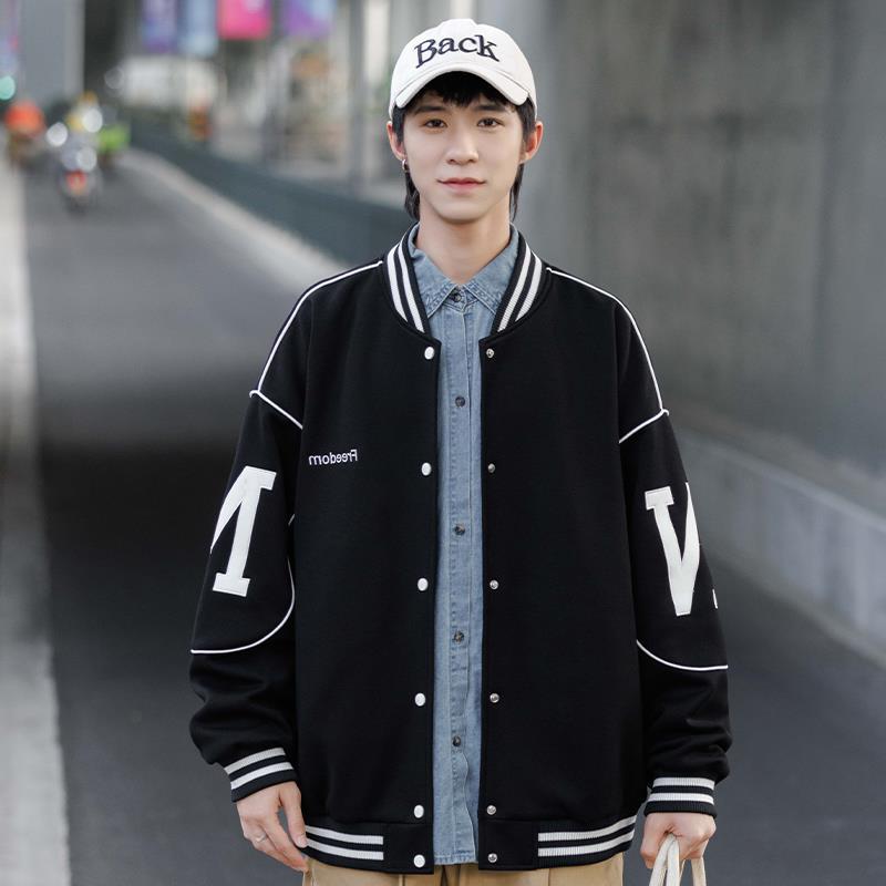 

Высококачественная мужская бейсбольная майка с вышитым алфавитом, модное свободное пальто на весну и осень M чёрный
