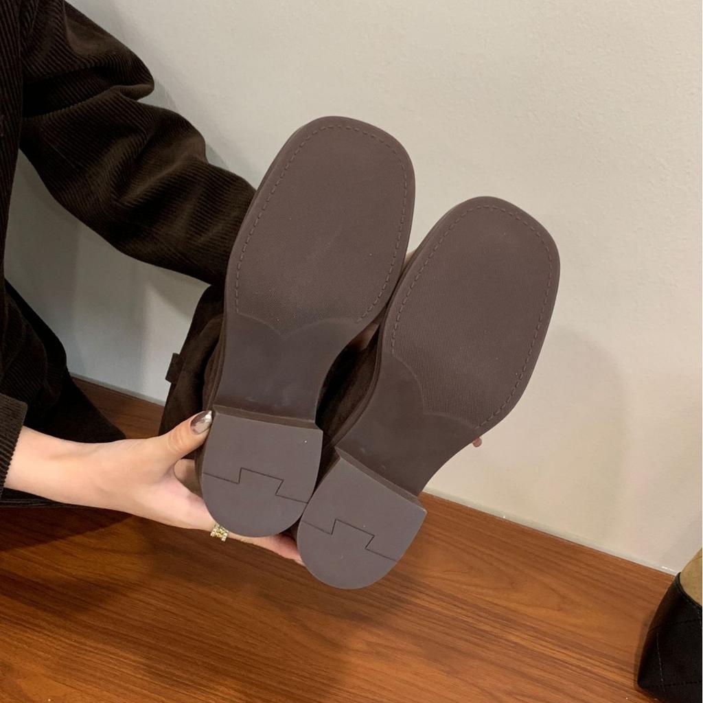 2025 New Autumn and Winter Round Head Suede Stacking Boots Pleated Thick-soled High Tube Thin Martin Women's Short Boots