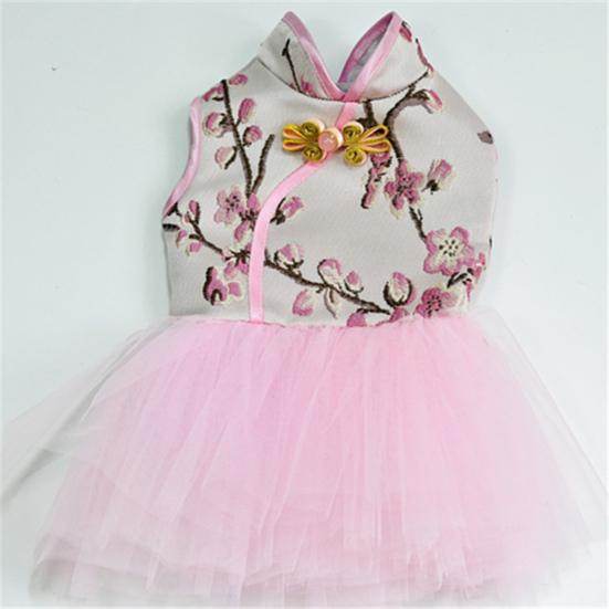 Haustier Tang Anzug Chinesischer Stil Verkleidung Hautfreundlich Haustierhunde Cheongsam Tüllkleid für Neujahr