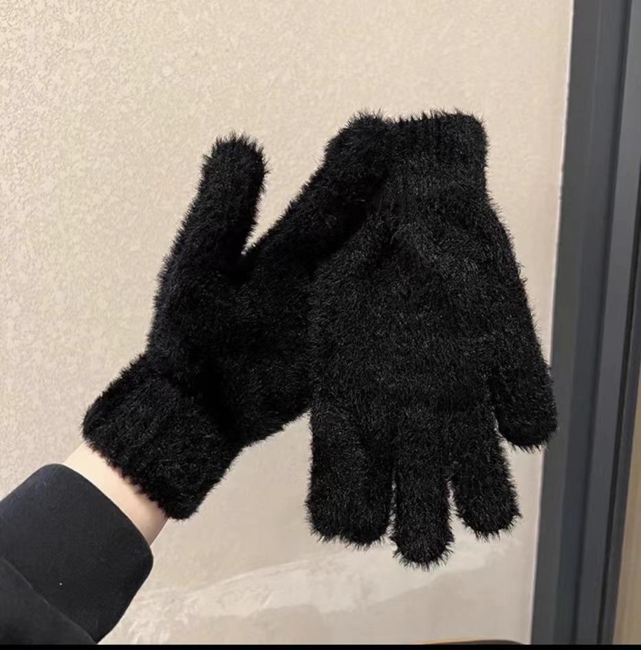Fashion Winter Mink Velvet Five Finger Gloves Plush Warm Cold-Proof Gloves Women Outdoor Cycling Solid Color Wistiti Mittens