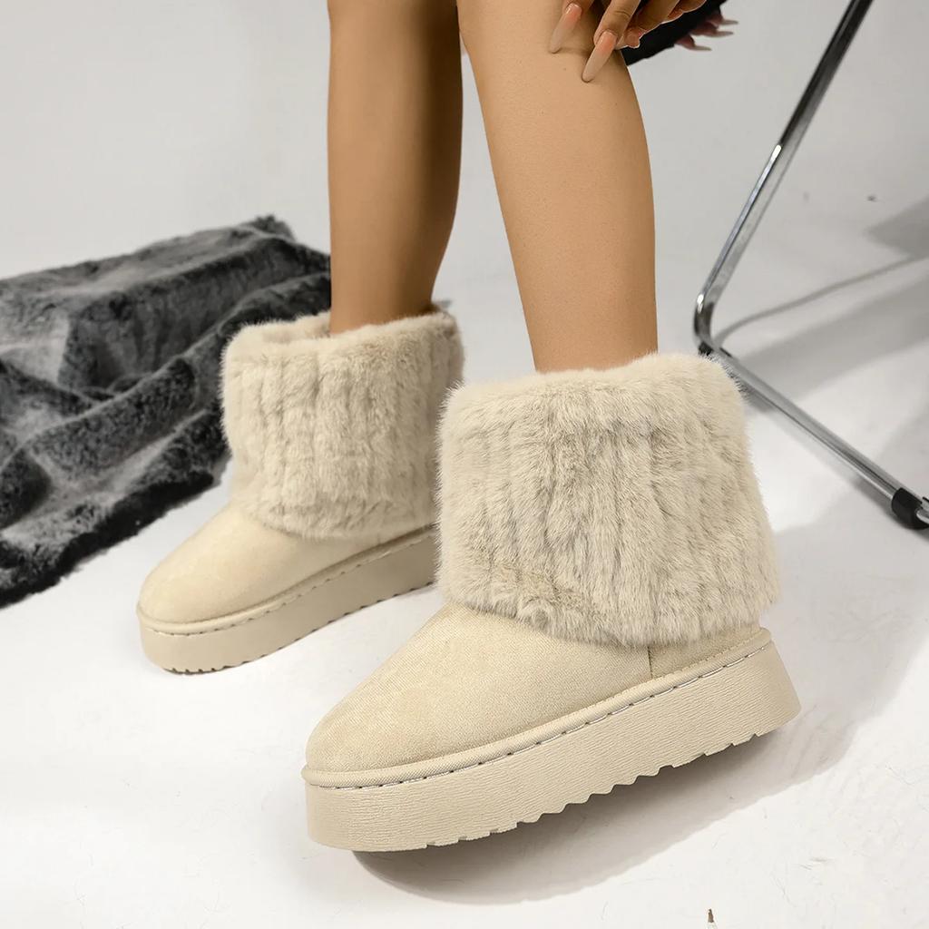 Fashionable Women's Round Toe Warm Thickened Plush Winter Mid-calf Boots Thick Sole Casual Comfortable Anti-slip Women Snow Boot