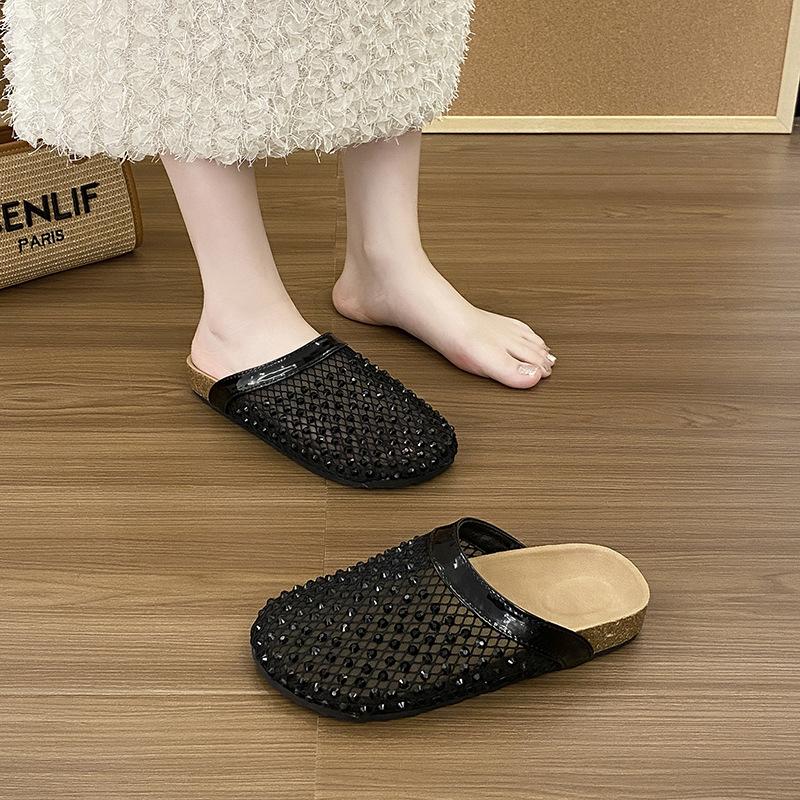 Fashion Versatile Bag Head Half Slippers 2025 Summer New High-end Outer Wear Cool Slippers Home Soft Bottom Cool Slippers
