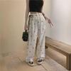 Women's Autumn Design Casual Bow Lace Splicing Elastic Waist Wide-Leg Pants