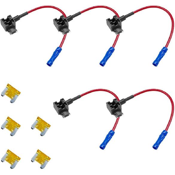 5PCS 12V Car Add-a-Circuit Fuse TAP Adapter, Automotive Fuse Holder with 15 Amp Blade Fuses, Mini ATM APM Blade Fuses Holder for Cars, Trucks, Boats