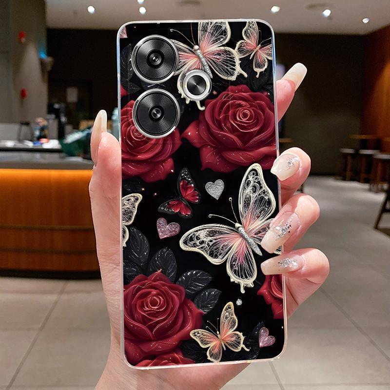 For Xiaomi Poco F6 5G Case Clear Luxury Fashion Butterfly Flower Soft Silicone TPU Casing For Redmi Turbo 3 PocoF6 5G Phone Case