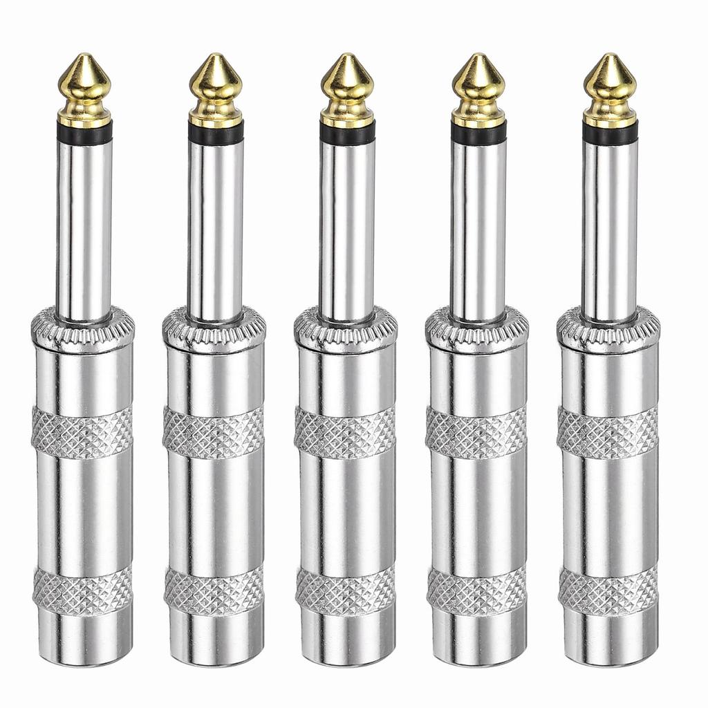Uxcell 5pcs Inch Audio TS Plug Mono Male Plug Cable Connector TS Male Audio Cable Adapter for Guitars Inch Silver 1/4 6.35mm Speakers, Microphones,