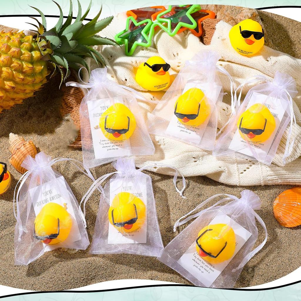 Jenaai 60 Sets Thank You Gift You're Ducking Awesome Cards Inspirational Mini Rubber Ducks with Glasses Bulk Employee Appreciation Gift for Cruises